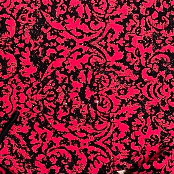 J Jill Damask Red Black Long Sleeve Sweater Petites S Rhinestones Christmas - Picture 6 of 11